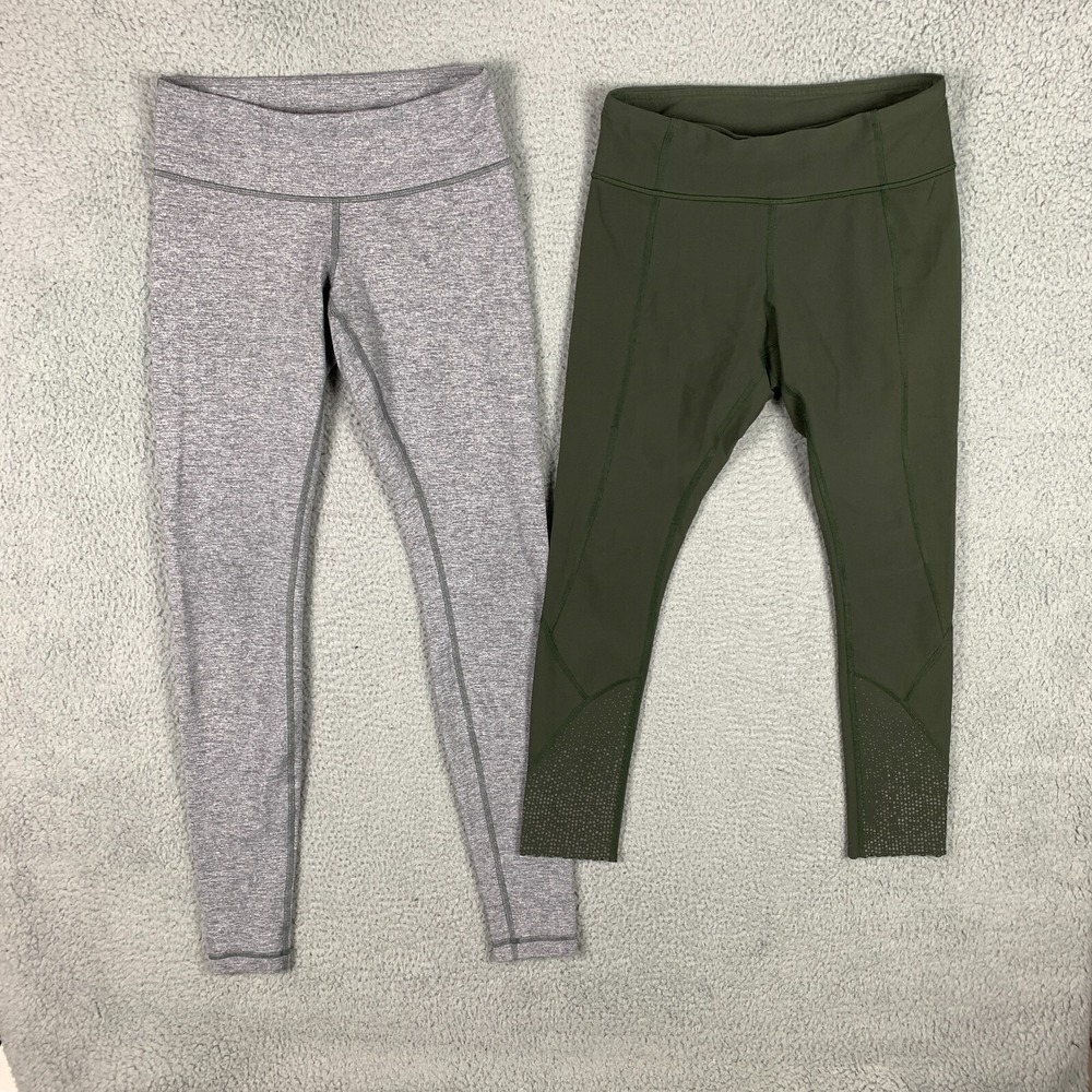 Lot Of 2 Lululemon Leggings Womens 6 Gray/Olive Mid Rise Training Running Bundle